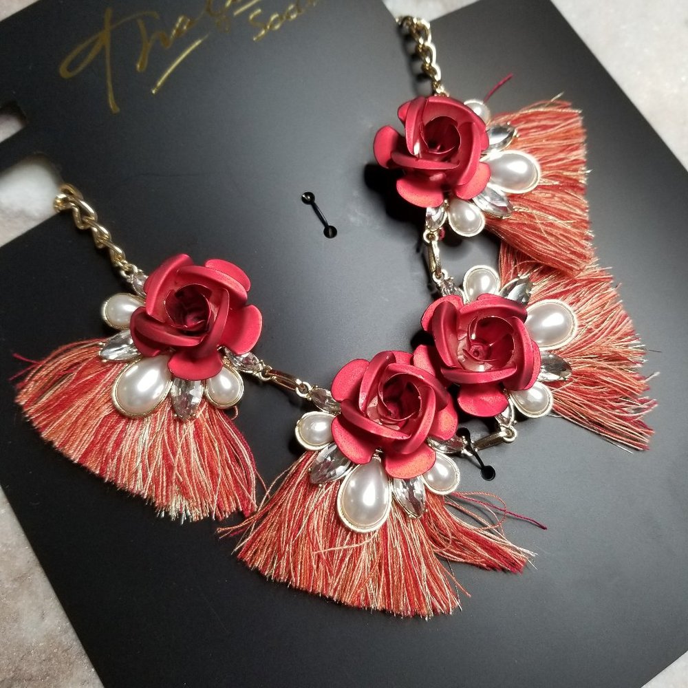 Thalia Two-Tone Crystal Rose Flower Red Necklace